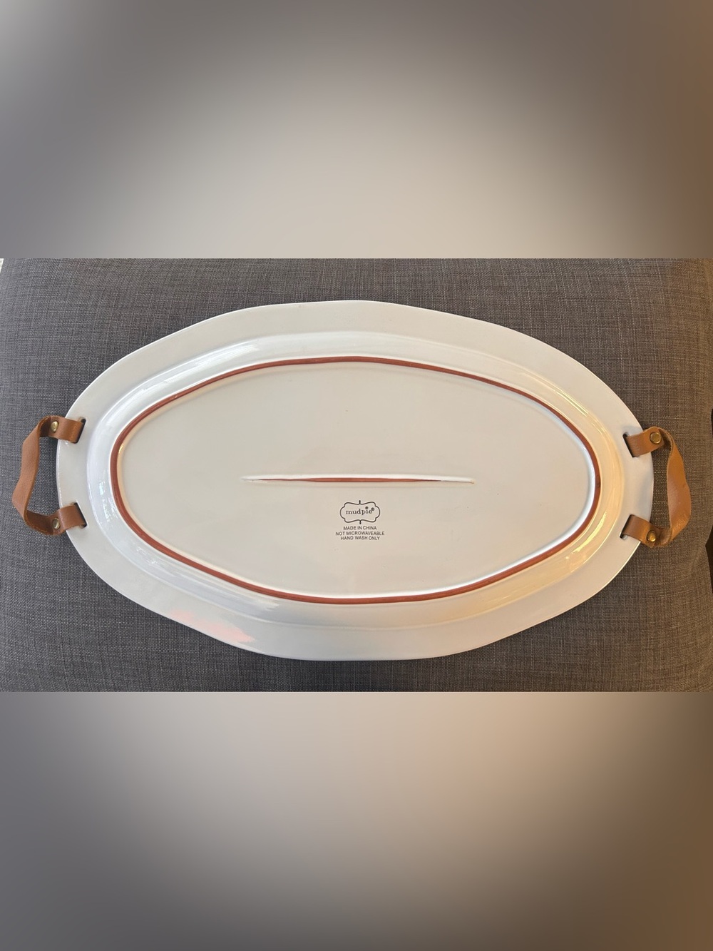 MUD PIE Lodge Oval Serving Platter Leather Handles #0430269 - Picture 5 of 9